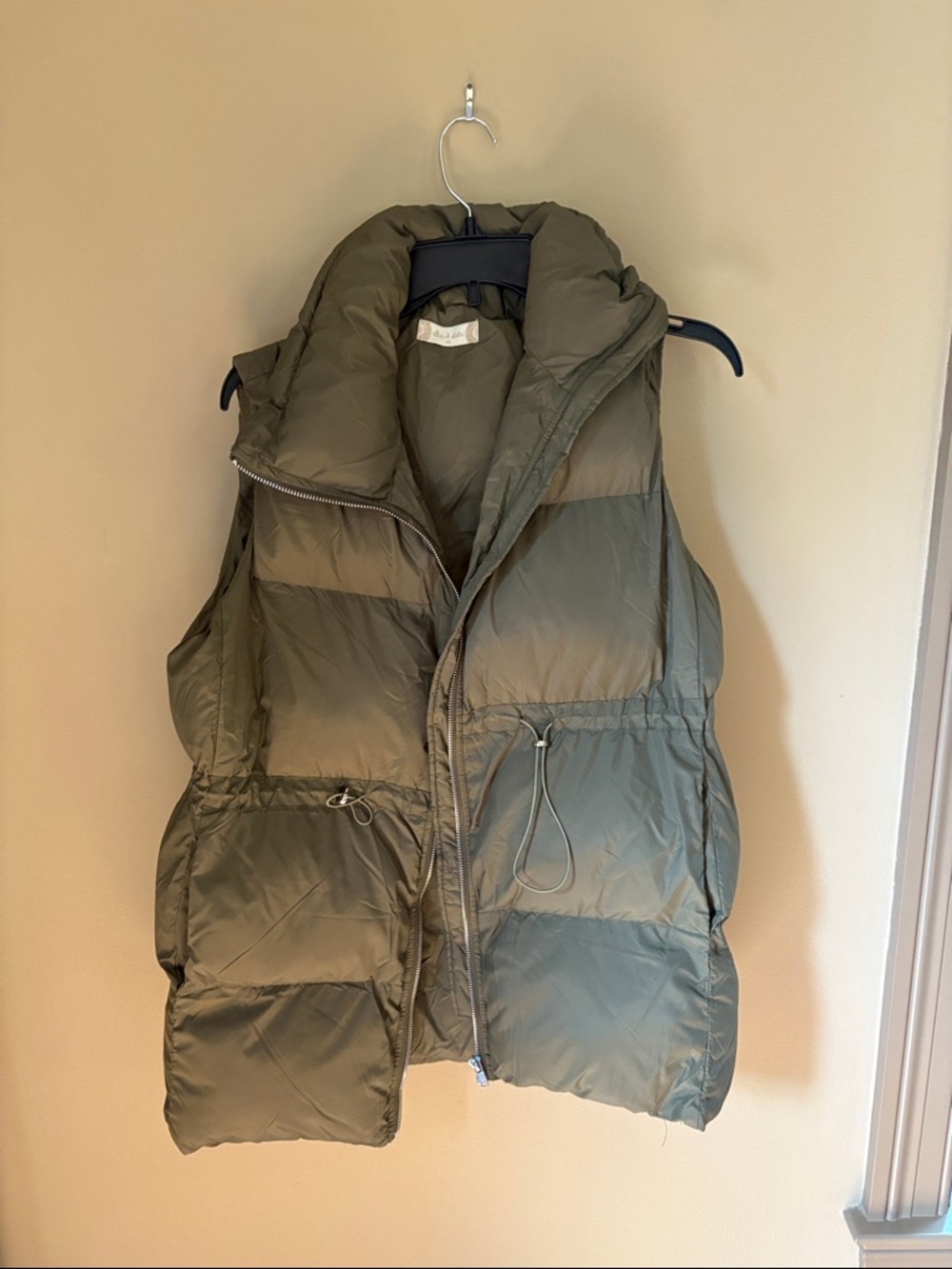 Altar'd State Olive Green Quilted Hooded Puffer Vest